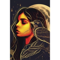 Алмазная мозаика на хеллоуин с частичным заполнением на холсте &laquo;Девушка с вороном&raquo;&lrm;, 20 х 30 см