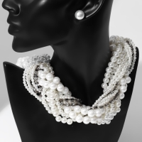 Набор 2 предмета: серьги, бусы &laquo;Жемчужный со стразами&raquo;, цвет белый, 40см