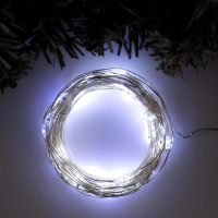 Гирлянда &laquo;Нить&raquo; 10 м роса, IP20, серебристая нить, 100 LED, свечение белое, мерцание белым, 12 В