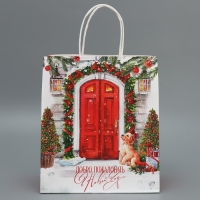 Пакет подарочный новогодний крафтовый &laquo;Добро пожаловать&raquo;, 22 х 25 х 12 см, Новый год