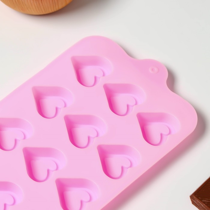 Форма для конфет и шоколада Доляна &laquo;Сердечко&raquo;, силикон, 21&times;10 см, 15 ячеек (2,7&times;2,8 см), цвет МИКС