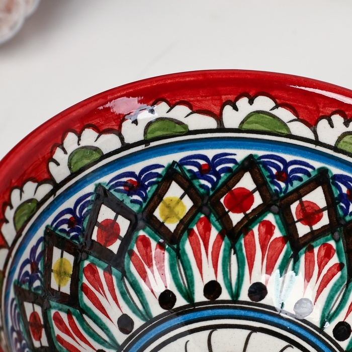 Набор салатников Риштанская керамика "Узоры", 15 см, 3 шт, в подарочной упаковке, красные