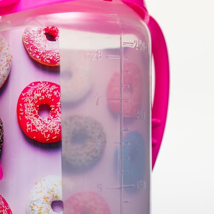 Бутылочка для кормления &laquo;Пончики&raquo;, классическое горло, 250 мл., от 3 мес., цилиндр, с ручками