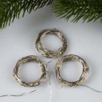 Набор гирлянд &laquo;Нить&raquo; 2 м роса, IP20, серебристая нить, 20 LED, свечение белое, 3 режима, батарейки AG13х3 (в комплекте), 3 шт.