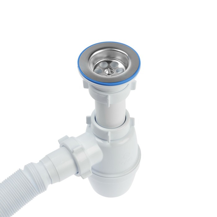 Сифон для мойки ORIO A-4001, 1 1/2"х40 мм, нерж. решетка, с гофрой 40х40/50мм