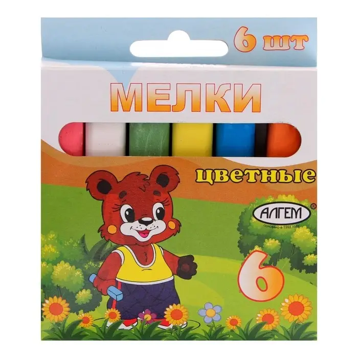 Мелки цветные "АЛГЕМ", в наборе 6 штук, квадратные