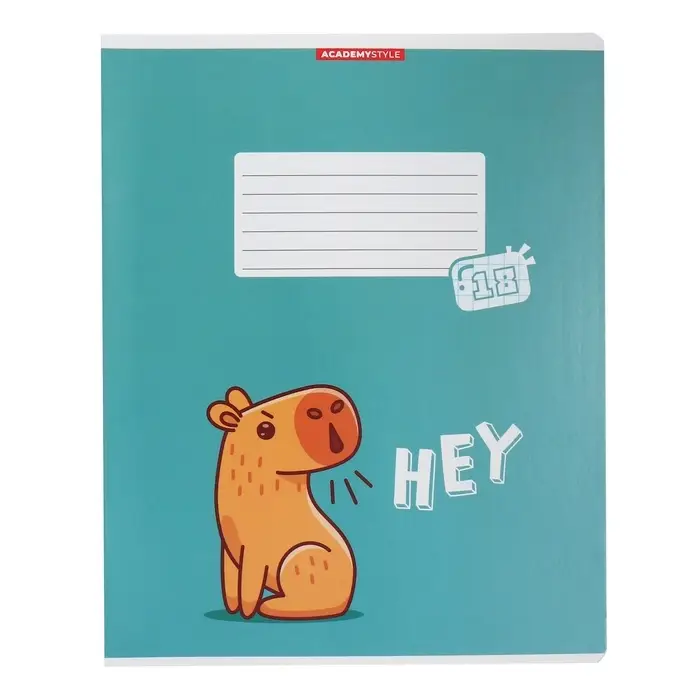 Тетрадь 18 листов в клетку "Капибара", обложка мелованный картон, ВД-лак, блок 60 г/м2, 5 видов, МИКС