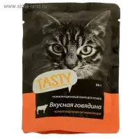 Влажный корм Tasty для кошек,говядина в желе, пауч, 85 г