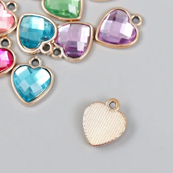 Пластиковый элемент, декоративная подвеска под металл &laquo;Арт Узор. Сердце. Страза&raquo;, 1.6&times;2 см, МИКС