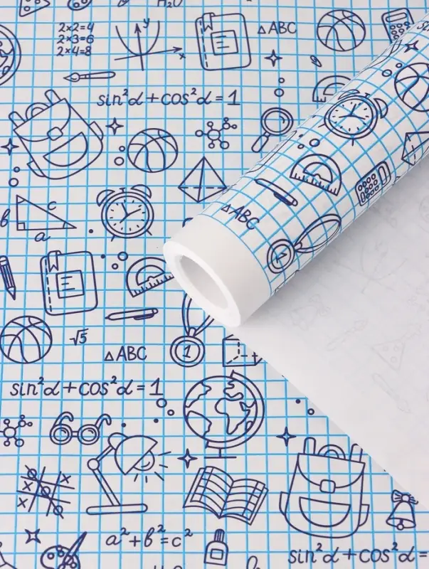 Бумага упаковочная крафт &laquo;Школьная пора&raquo;, голубой/синий на белом фоне 0.7&times;10&plusmn;5% м