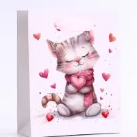 Пакет подарочный вертикальный &laquo;Сердечный котик&raquo;, S 12&times;15&times;5.5 см