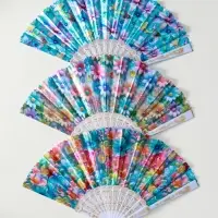 Веер пластик, текстиль "Россыпь цветов" МИКС широкие лопасти 23 см