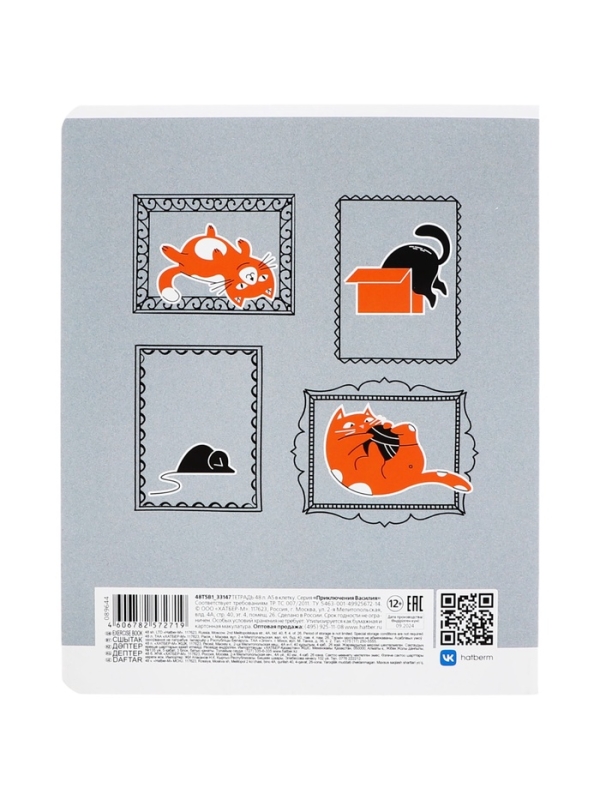 Тетрадь 48л кл на скобе "Приключения Василия", скругл углы, обл мел бум, 45 МИКС