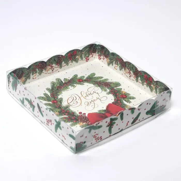 Коробка для кондитерских изделий с пластиковой крышкой &laquo;Бант&raquo;, 15 х 15 х 3 см