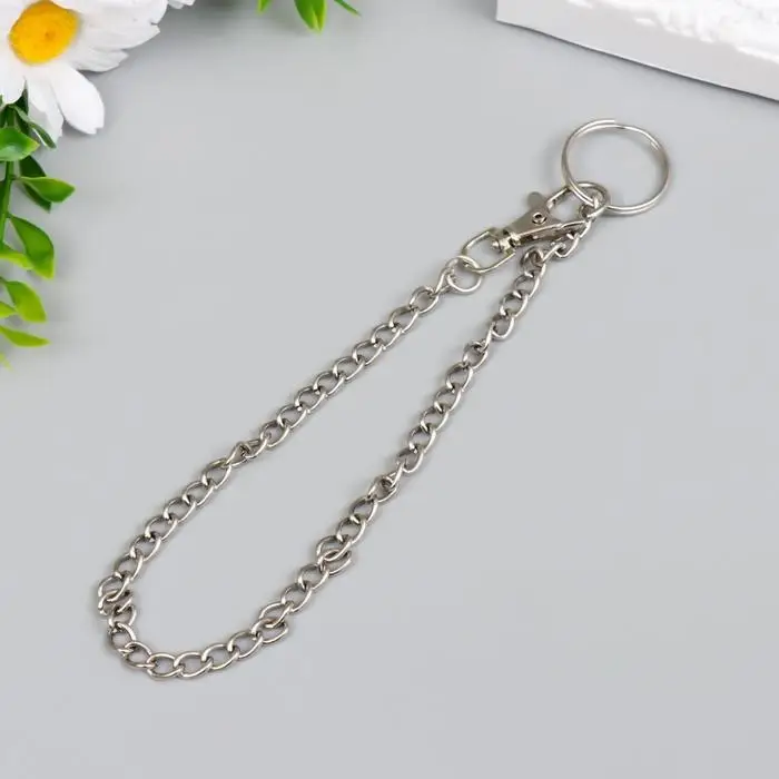 Цепочка д/ключей с карабином на кольце Витая серебро