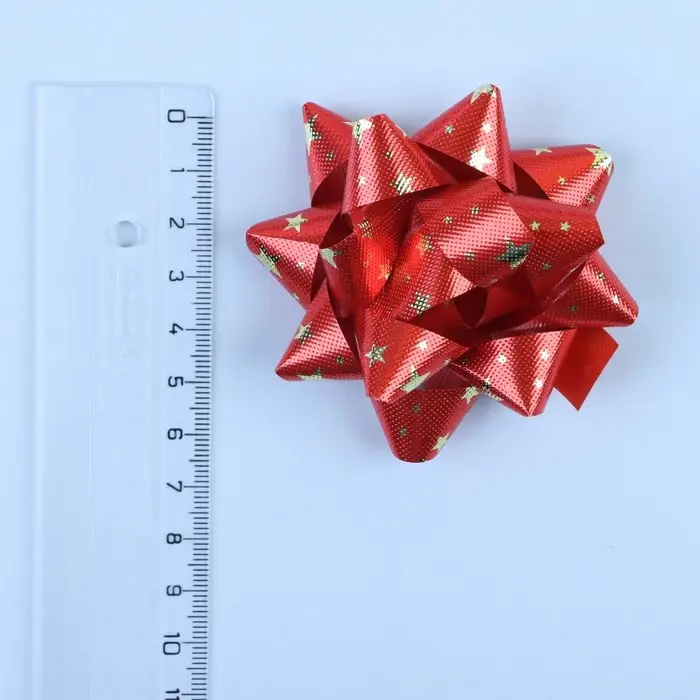 Бант - звезда №7.5, фасовка 8 шт., металик с рисунком, МИКС