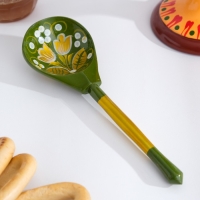 Ложка полубаская &laquo;Зеленая роспись&raquo;, ручная работа