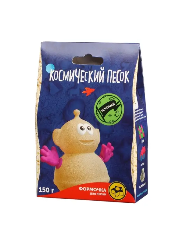 Игрушки в наборе ТМ "Космический песок" зелёный + формочка 150 г. Пакет.