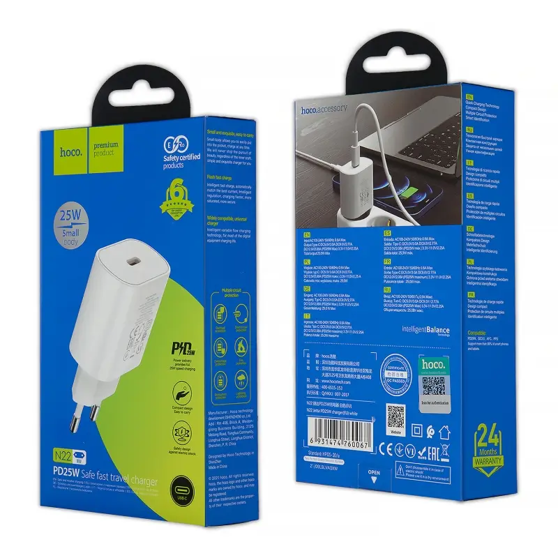 Переходник N22 СЗУ на Type-C PD25W HOCO белый