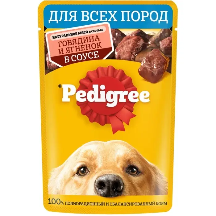 Влажный корм Pedigree для собак, говядина/ягненок в соусе, пауч, 85 г