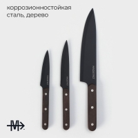 Набор кухонных ножей Magistro Dark wood, 3 предмета: лезвие 10,2 см, 12,7 см, 19 см, цвет чёрный