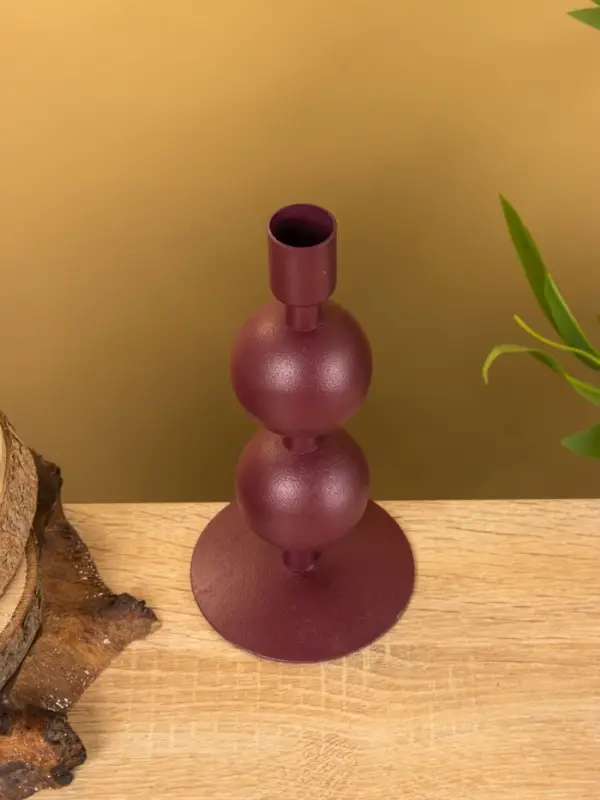 Подсвечник на 1 свечу текстурный "Баклажановый" с 2 сферами 8,5х8,5х18 см