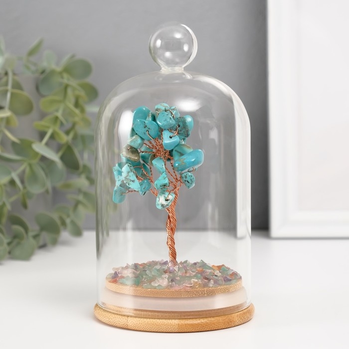 Сувенир "Денежное дерево в колбе с ручкой" бирюзовый 36 камней 8,2х8,2х13 см