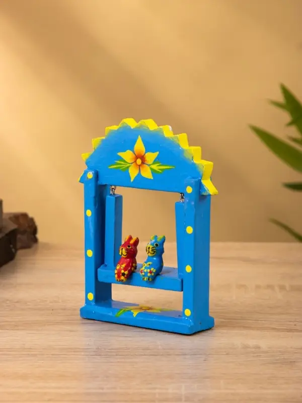 Сувенир "Зайки на качелях" дерево 11х5,4х14,4 см, цв. синий