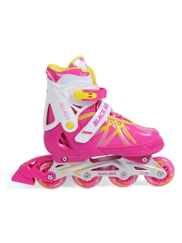 Коньки раздвижные BlackAqua, р. 39-42, для фитнеса, с роликовой платформой, цвет фуксия