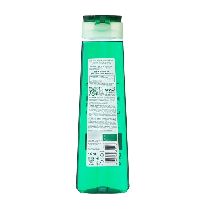 Шампунь для мужчин против перхоти ЧИСТАЯ ЛИНИЯ с эвкалиптом и углем, 400 мл