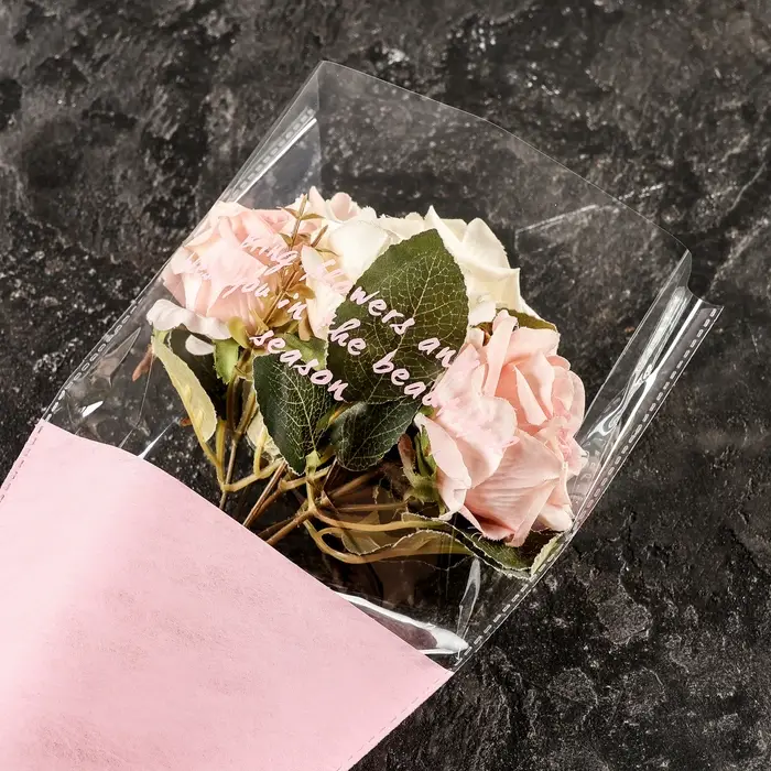 Пакет конус для цветов, с нетканым материалом, 26+7&times;37 см, розовый