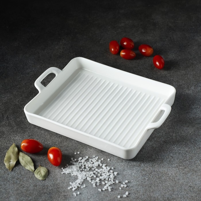 Блюдо фарфоровое для запекания Magistro &laquo;Гриль Бланш&raquo;, 600 мл, 25,3&times;17,8&times;3 см, цвет белый