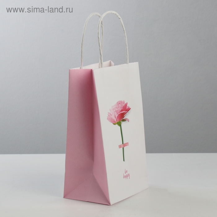 Пакет подарочный крафт, упаковка, &laquo;Be happy&raquo;, 12 х 21 х 9 см