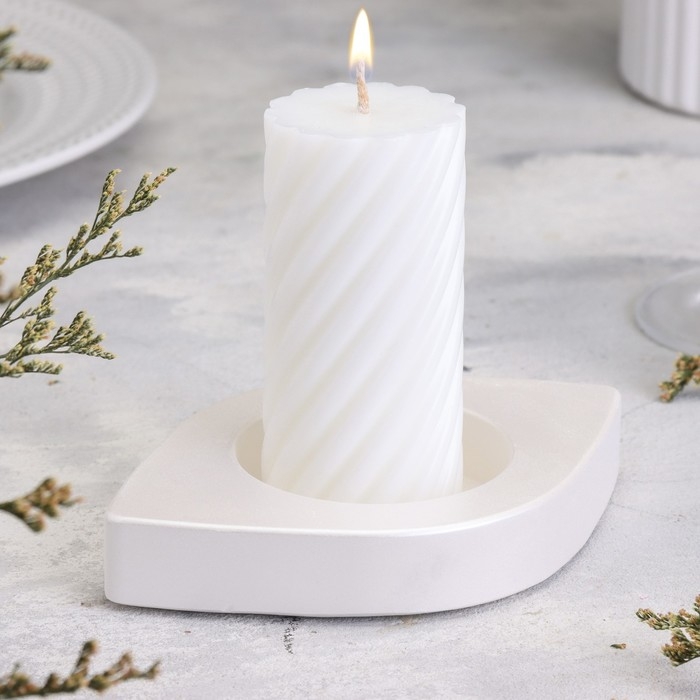 Подсвечник "Глаз. Мрамор"  из гипса, 14,5х9,5х2см,белый перламутр