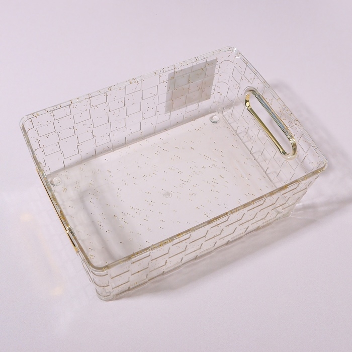 Органайзер для хранения &laquo;SHINE&raquo;, с ручками, 1 секция, 20,5 &times; 14,5 &times; 7,8 см, цвет прозрачный/золотистый