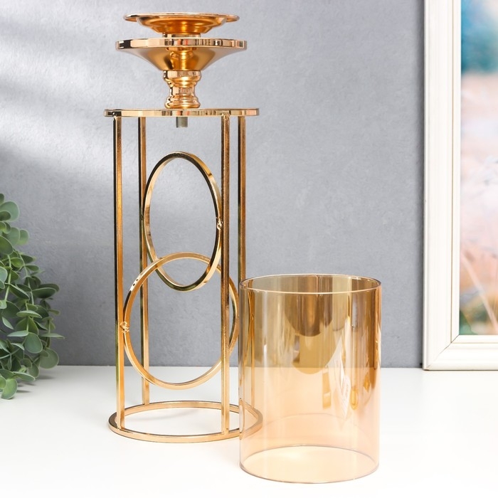 Подсвечник металл, стекло на 1 свечу "Хемена" d-5 см, золото 12х12х42,5 см