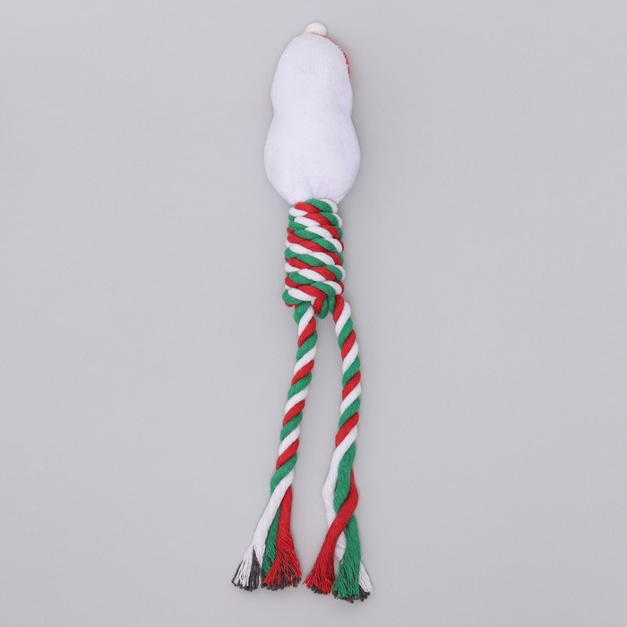 Игрушка пищащая, мягкая для собак "Дед мороз" с канатом, 32 см