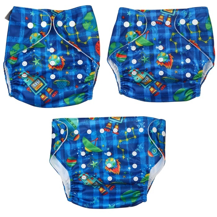 Многоразовый подгузник &laquo;Космос&raquo;, 3-15 кг, цвет синий, Крошка Я