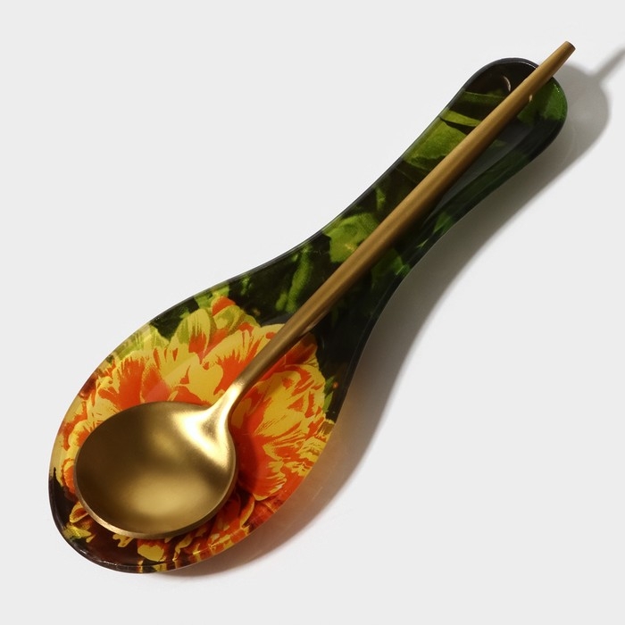 Подставка стеклянная под ложку Доляна &laquo;Хризантема&raquo;, 21&times;7,5&times;1,4 см