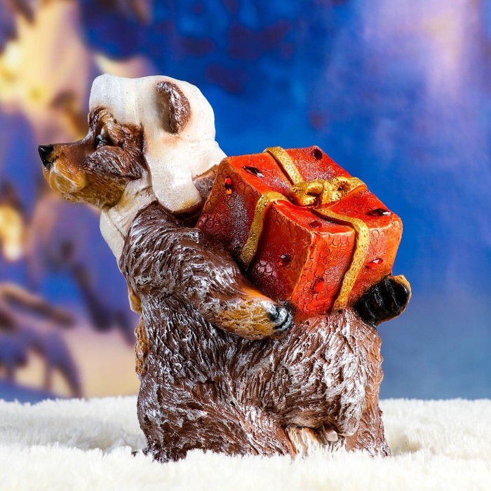 Фигура "Мишка новогодний с подарком" 28х26см