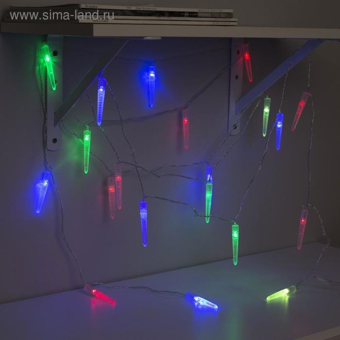 Гирлянда &laquo;Нить&raquo; 5 м с насадками &laquo;Сосульки граненые&raquo;, IP20, прозрачная нить, 20 LED, свечение мульти (RG/RB), мигание, 220 В