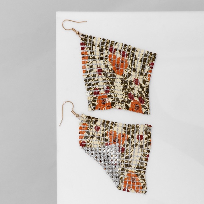 Серьги висячие &laquo;Ромб&raquo; кольчуга, цветочная поляна, цветные, 9 см