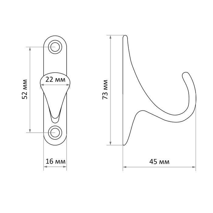 Крючок мебельный ТУНДРА TKO024, однорожковый, бронза, 2 шт
