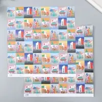 Бумага для скрапбукинга двусторонняя "Путешествия" плотность 180 гр 30,5х32 см