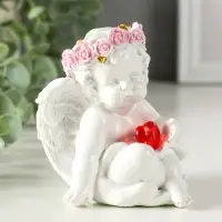 Сувенир полистоун свет "Ангел - воздушный поцелуй в форме сердца" белый 6,8х6х7,3 см