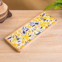 Блюдо прямоугольное "Желтые и синие цветы" дерево манго 41х15 см