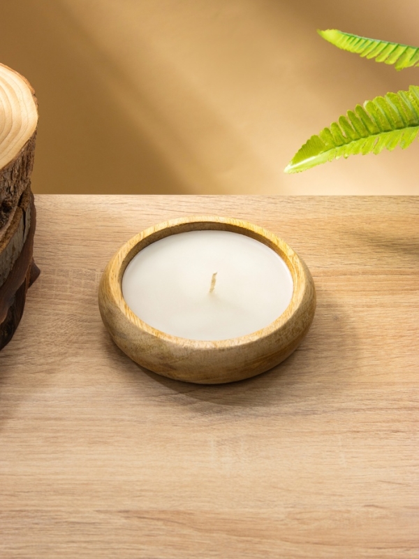 Свеча в деревянной чаше, парафин и соевый воск 12,5х12,5х2,5 см