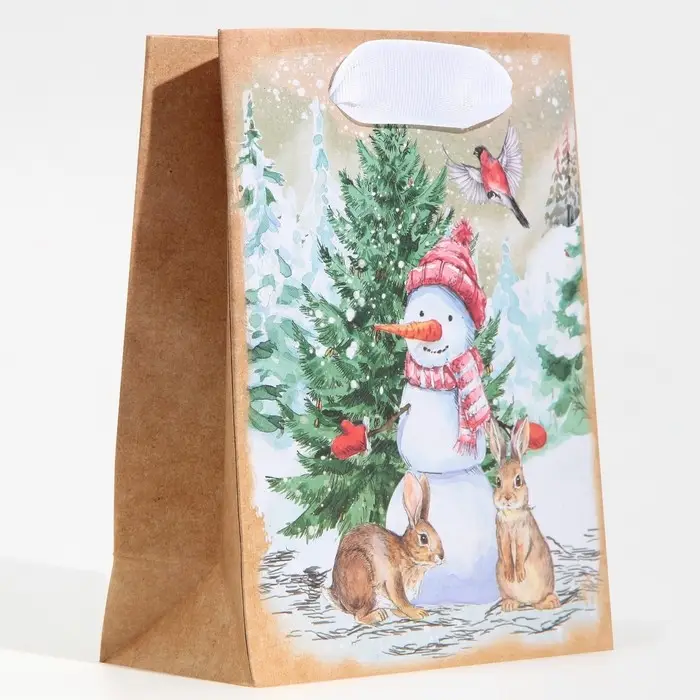 Пакет подарочный новогодний крафтовый &laquo;Заснеженный лес&raquo;, S 12 х 15 х 5.5 см