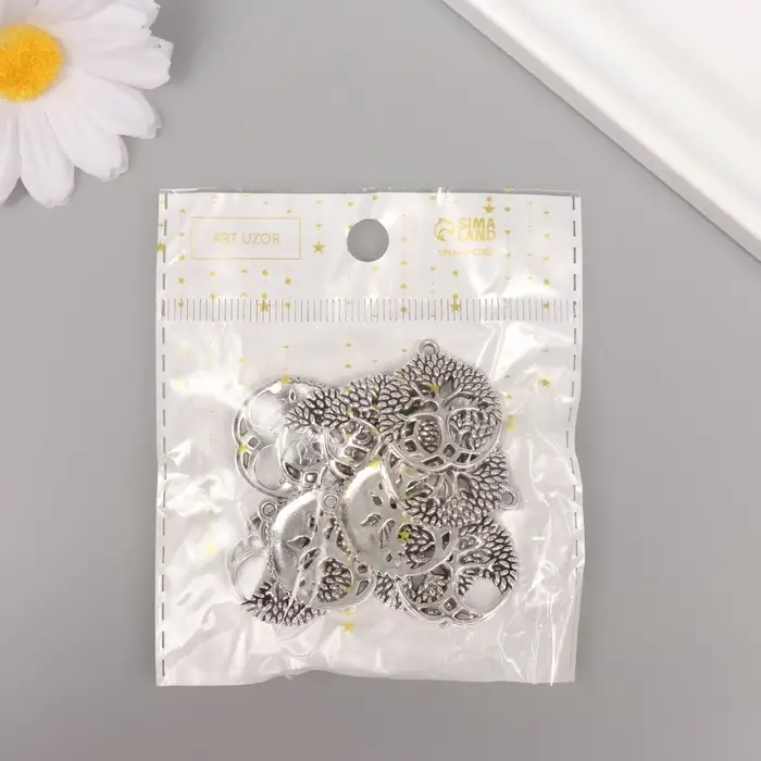 Металлический элемент, декоративная подвеска &laquo;Арт Узор. Дерево жизни&raquo;, серебро, 2.6&times;2.3 см