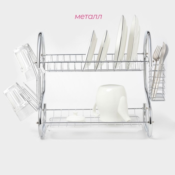 Сушилка для посуды Доляна &laquo;Стойка&raquo;, S-образная, 40&times;23,5&times;34 см, цвет хром